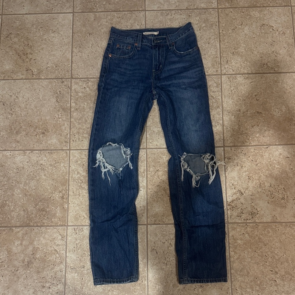 Women’s Levi’s Low Pro Straight Blue Distressed Jeans
